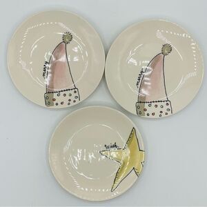 Set of 3 Rae Dunn Christmas Holiday Snack Plates Wish Merry